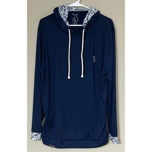 Reel Skipper Womens XL Navy Blue Floral Trim Performance Hoodie Kangaroo Pocket